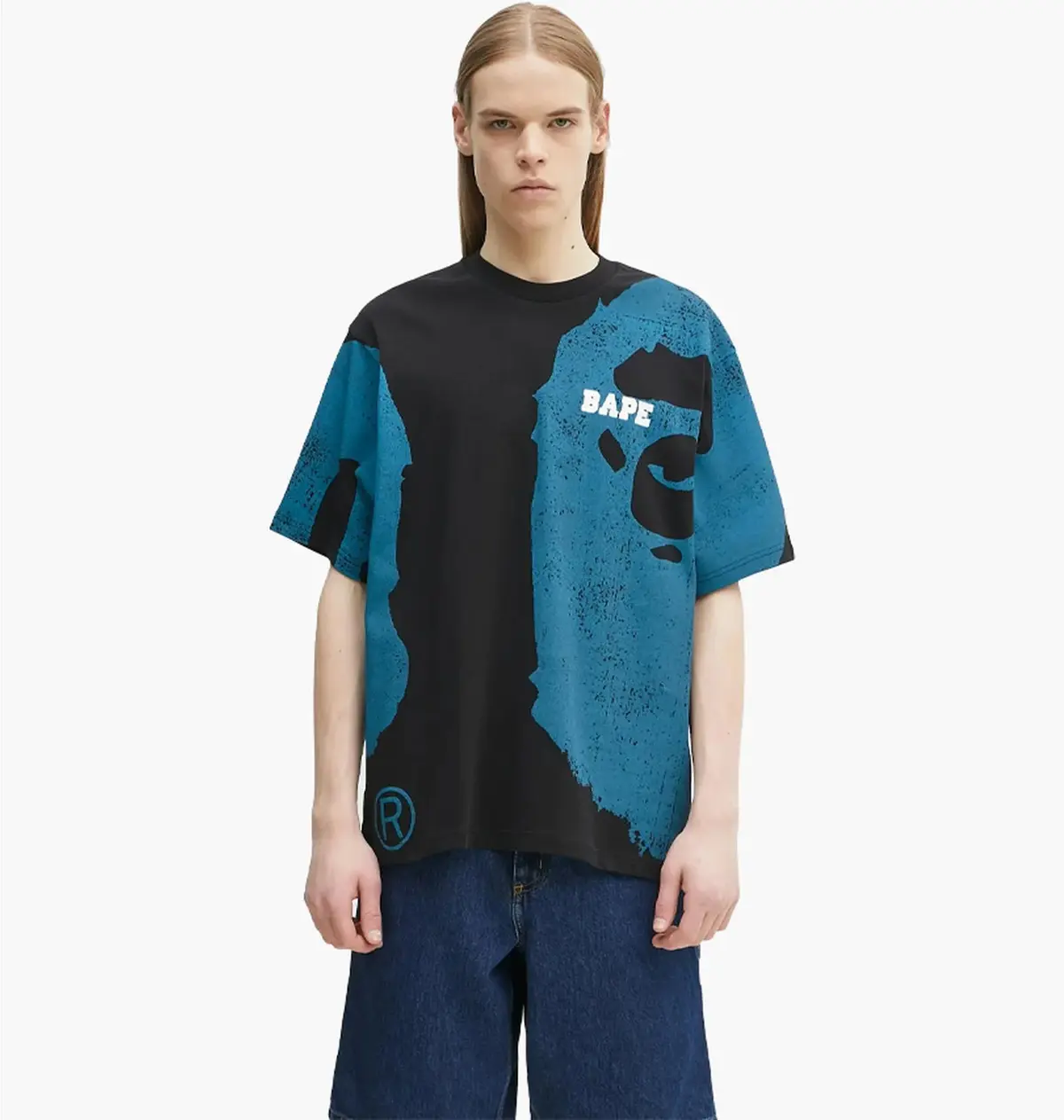 Футболка чоловіча Bape Water Print Ape Head Relaxed Fit Turquoise/Black