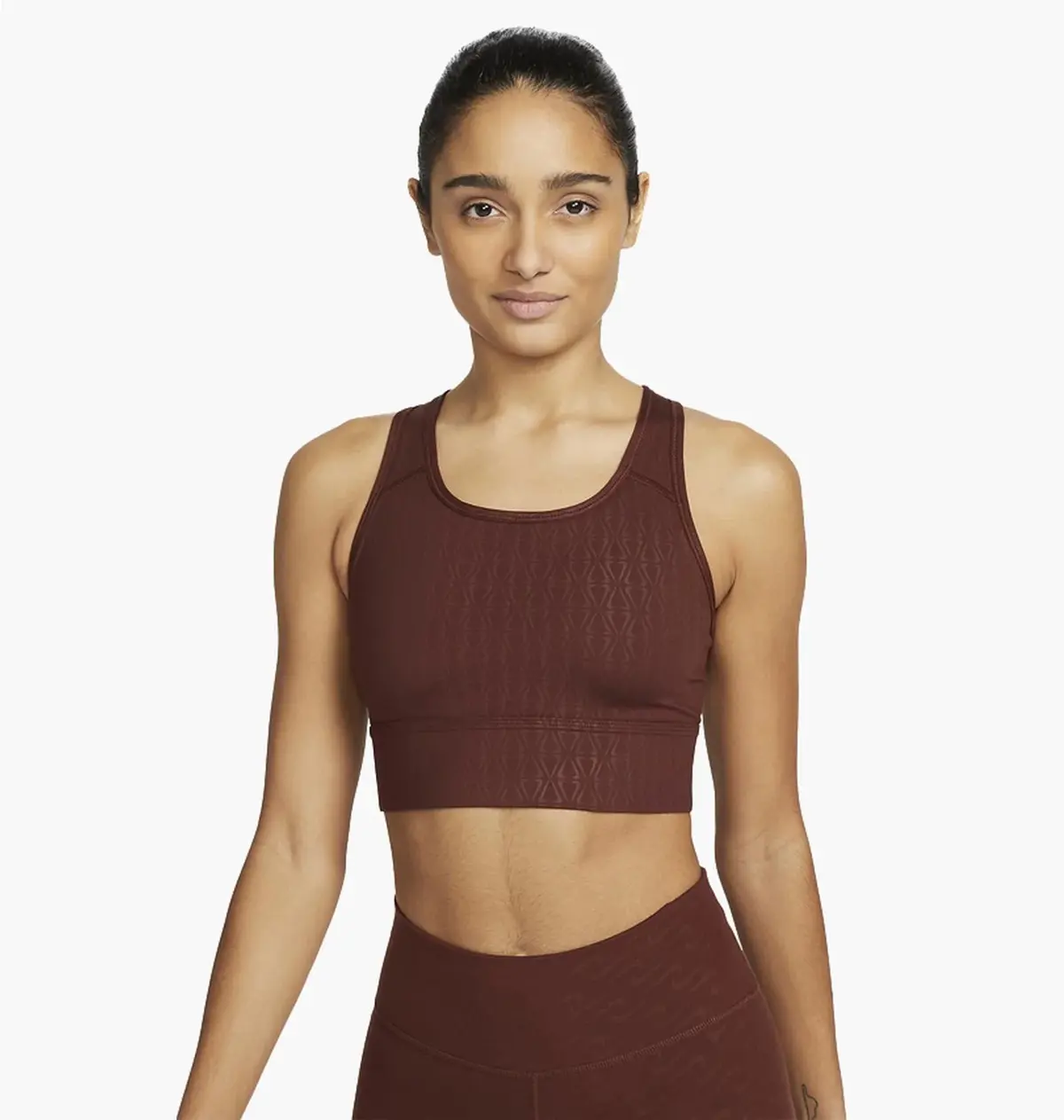 Спортивный топ женской Nike Womens Medium-Support 1-Piece Pad Longline Printed Sports Bra Bordo Dm0553-273