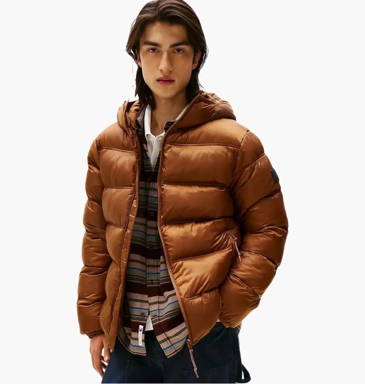 Куртка чоловіча Tommy Hilfiger Tonal Logo Hooded Puffer Brown