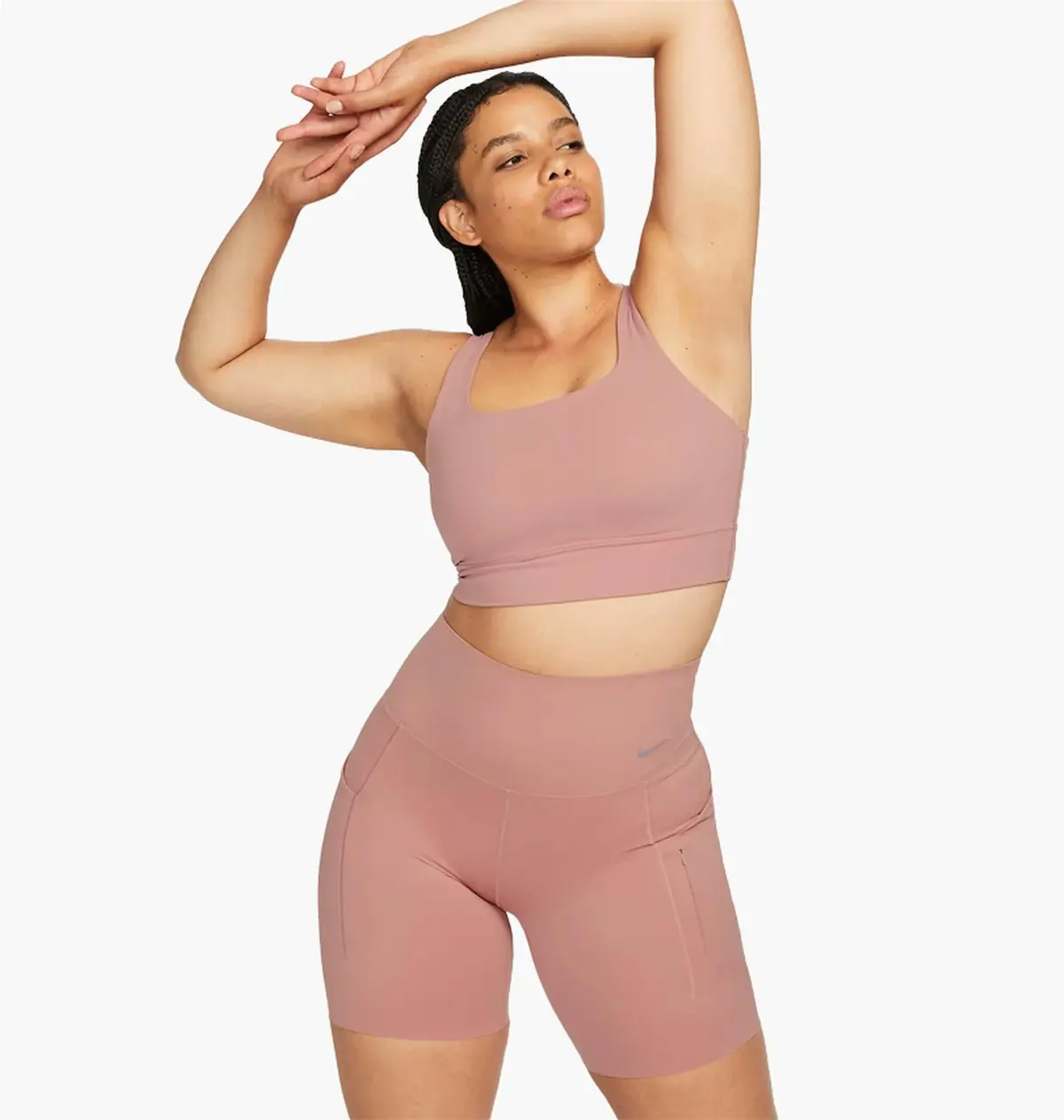 Спортивний топ жіночий Nike Go Womens Firm-Support High-Waisted 8 Biker Shorts With Pockets Peach