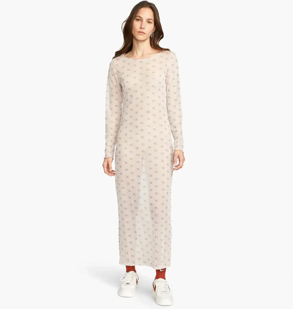 Платье женское Nike Summer Evening Long Sleeve Midi Dress Gray Print