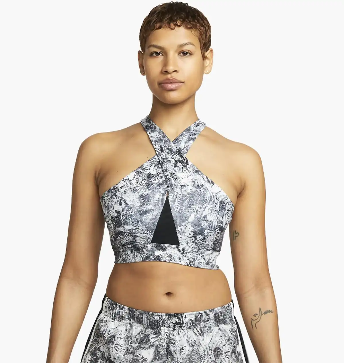 Спортивный топ женской Nike W Nk Df Swsh Wrap Bra Aop