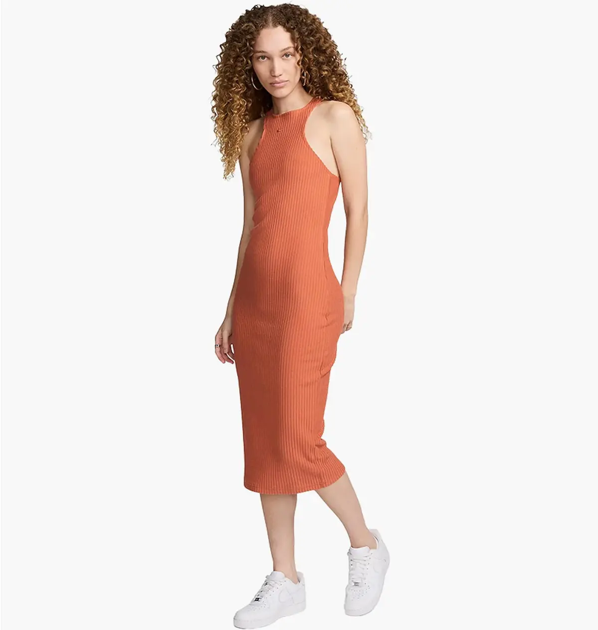 Платье женское Nike Sportswear Chill Rib Slim Sleeveless Midi Dress Orange