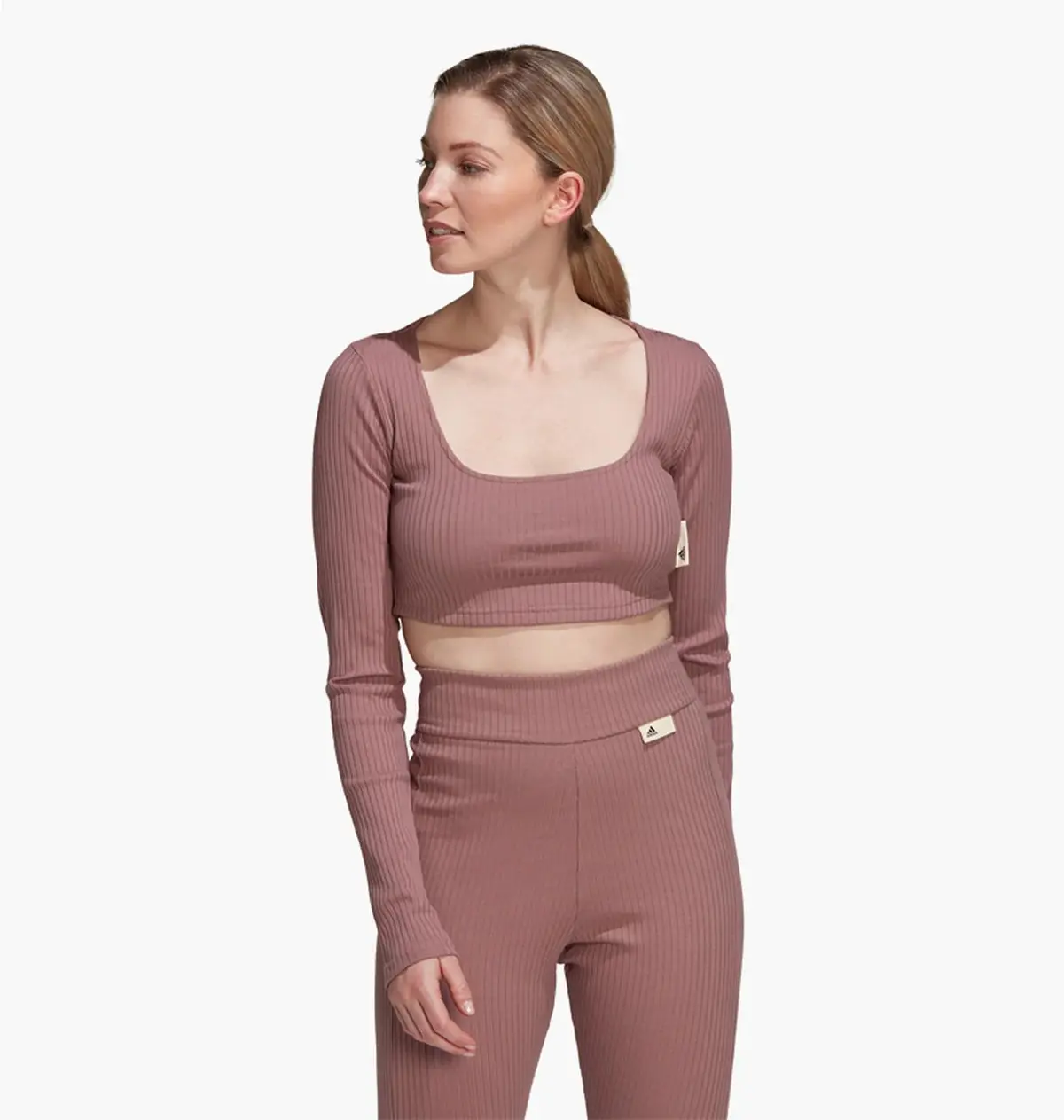 Кофта женские Adidas Studio Lounge Ribbed Cropped Long Sleeve Tee Brown Hh8500