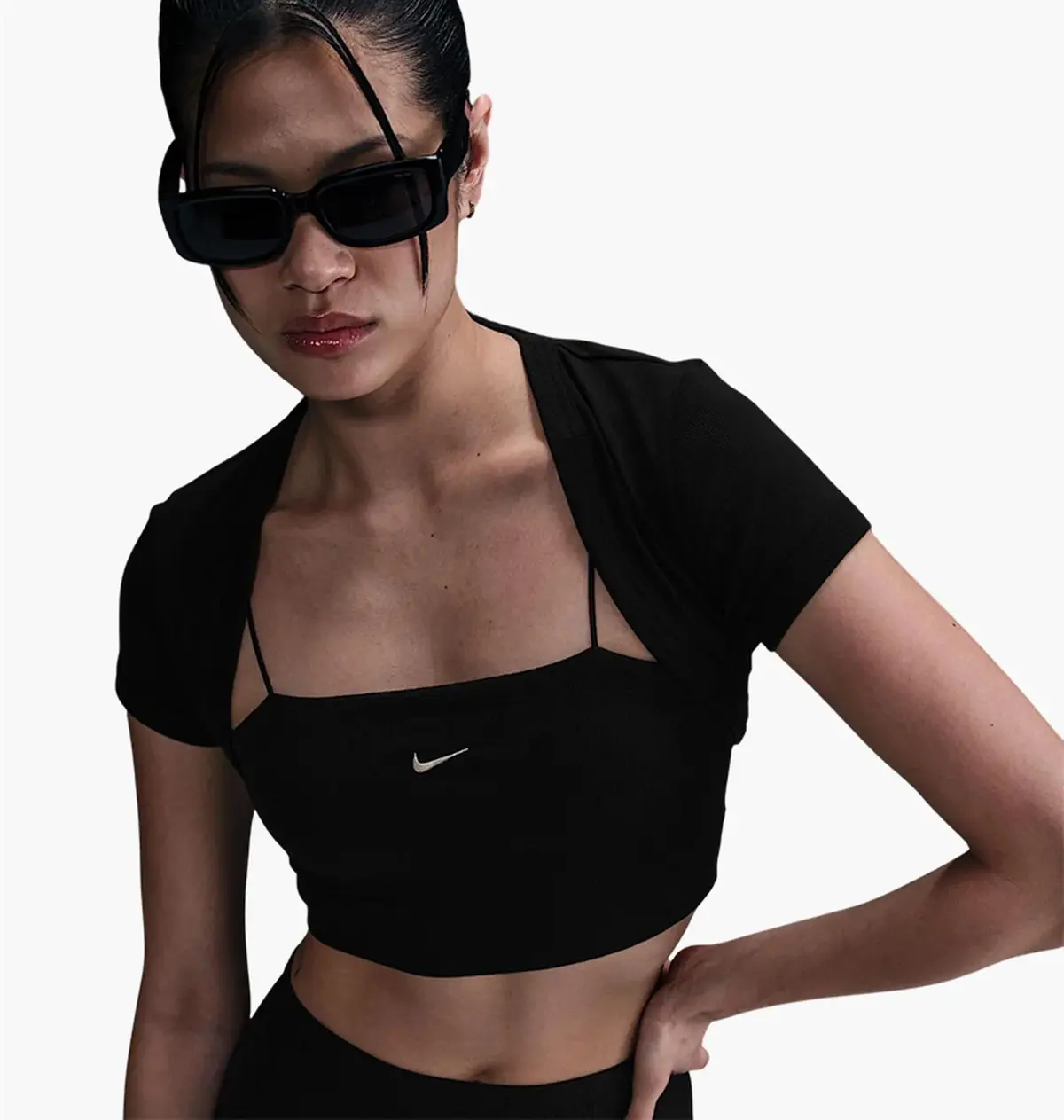 Спортивний топ жіночий Nike Tight Cropped Mini-Rib 2-In-1 Top Black