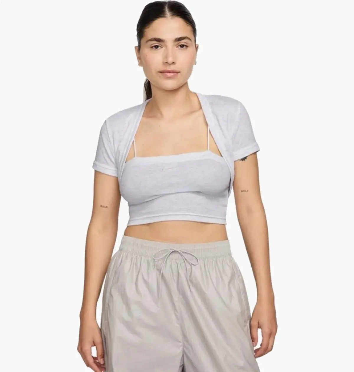 Футболка жіноча Nike Tight Cropped Mini-Rib 2-In-1 Grey