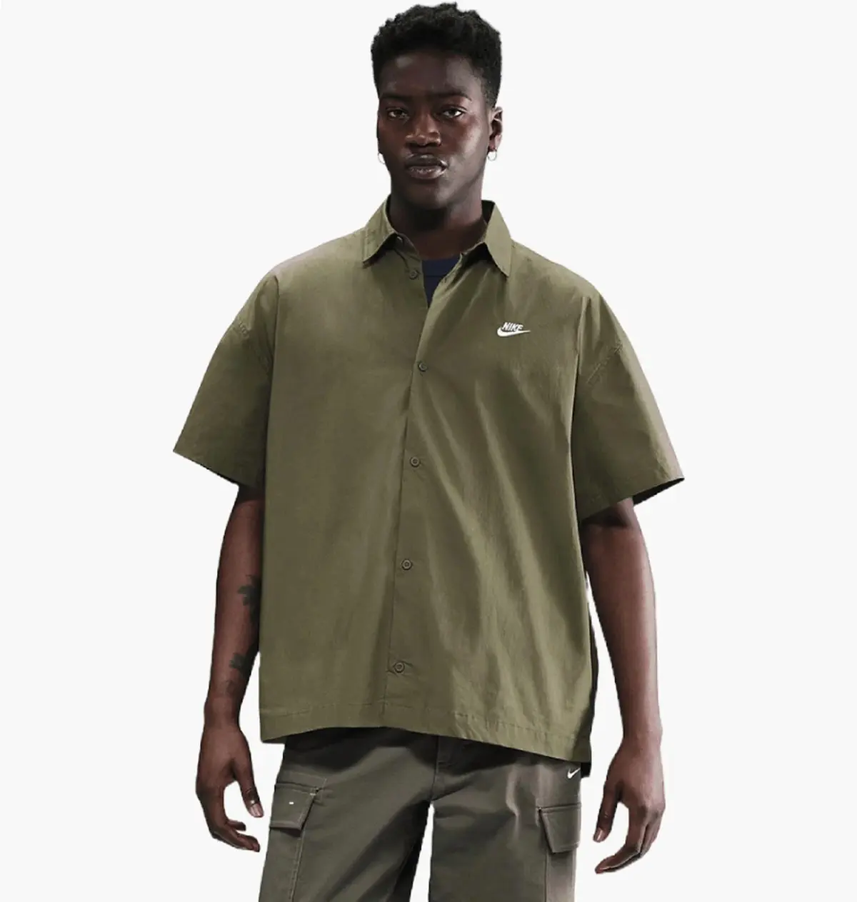 Кофта мужская Nike Nk Club Ss Btn Shirt Os Olive