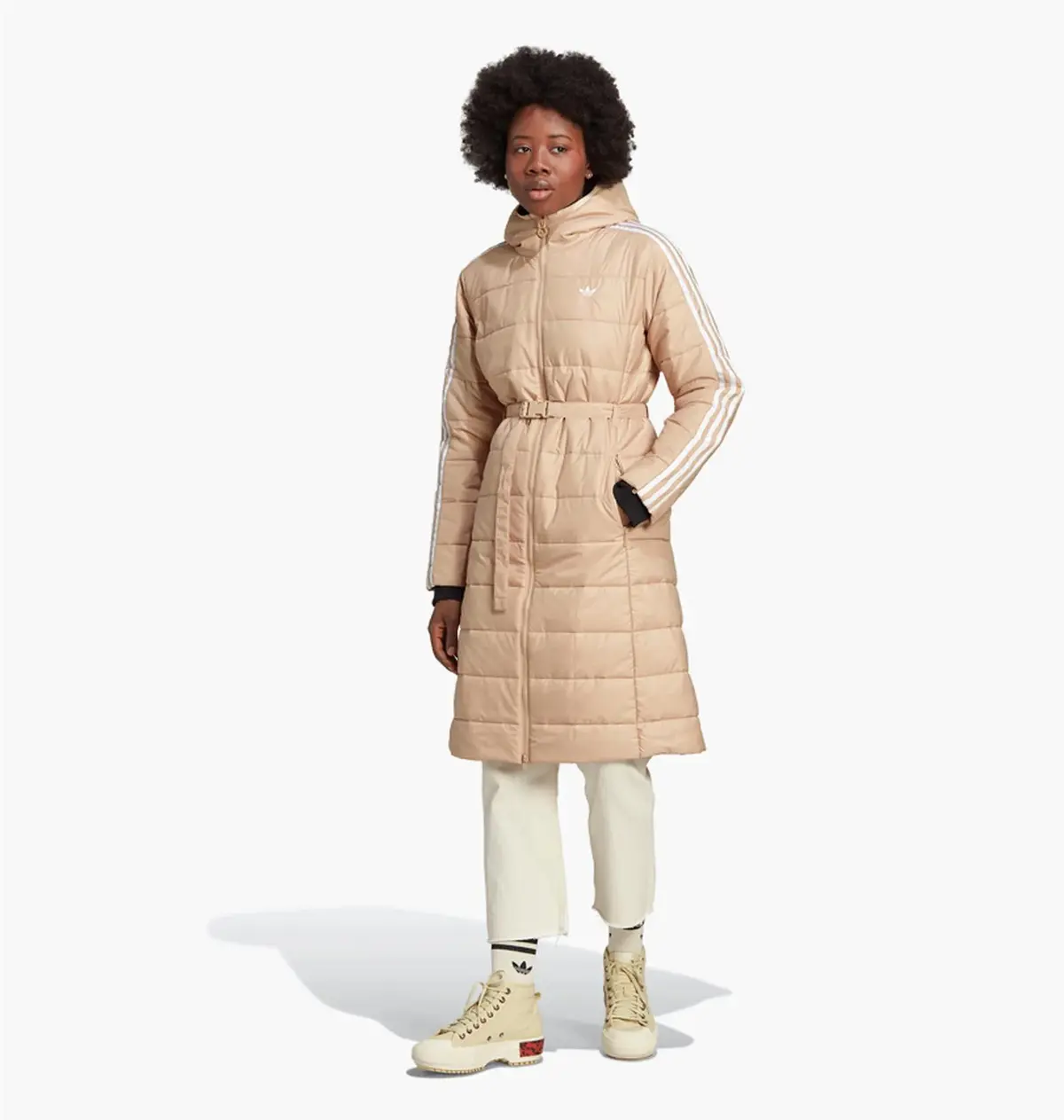 Куртка женская Adidas Hooded Premium Long Slim Jacket Beige Hk5252