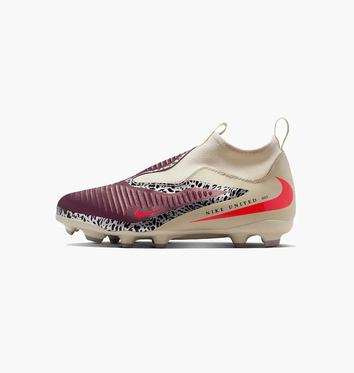 Бутсы детские Nike United Jr. Phantom 6 High Academy MG бордовые с бежевым IO8481-661