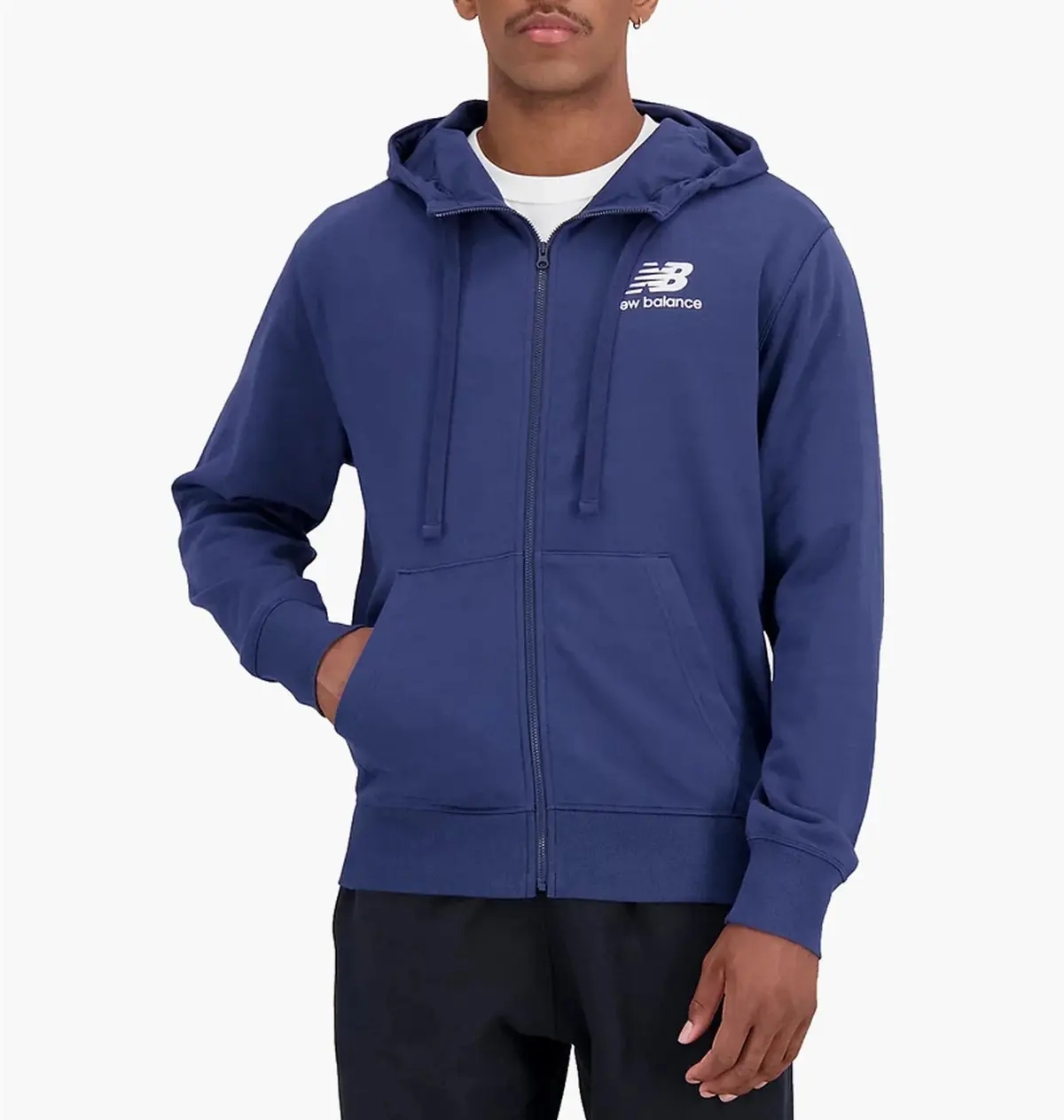 Кофта чоловіча New Balance Essentials Stacked Logo Fz темно-синя MJ31536NNY