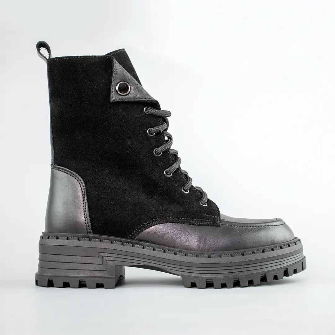 Черевики жіночі замшеві на хутрі чорні